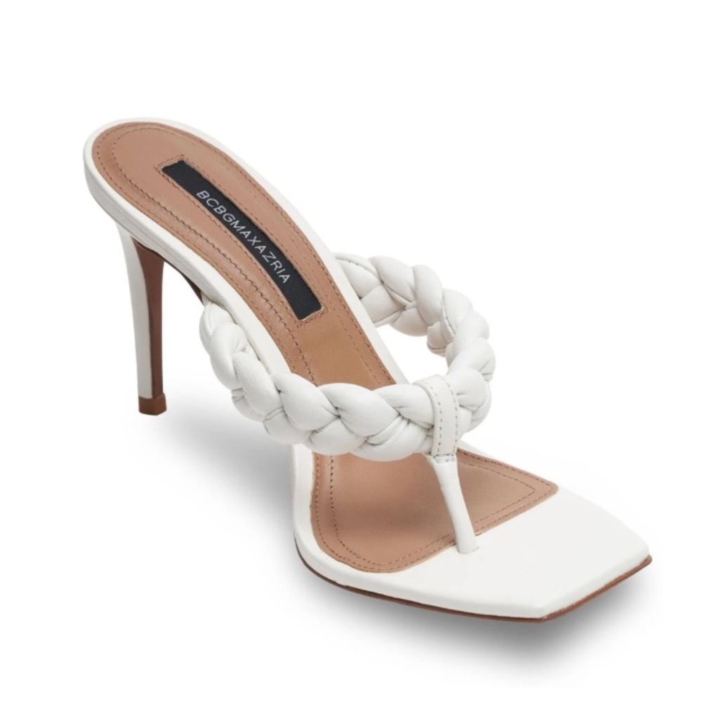 118. BCBGMAXAZRIA Bella Braided Sandal Heel white size 8 new without box
